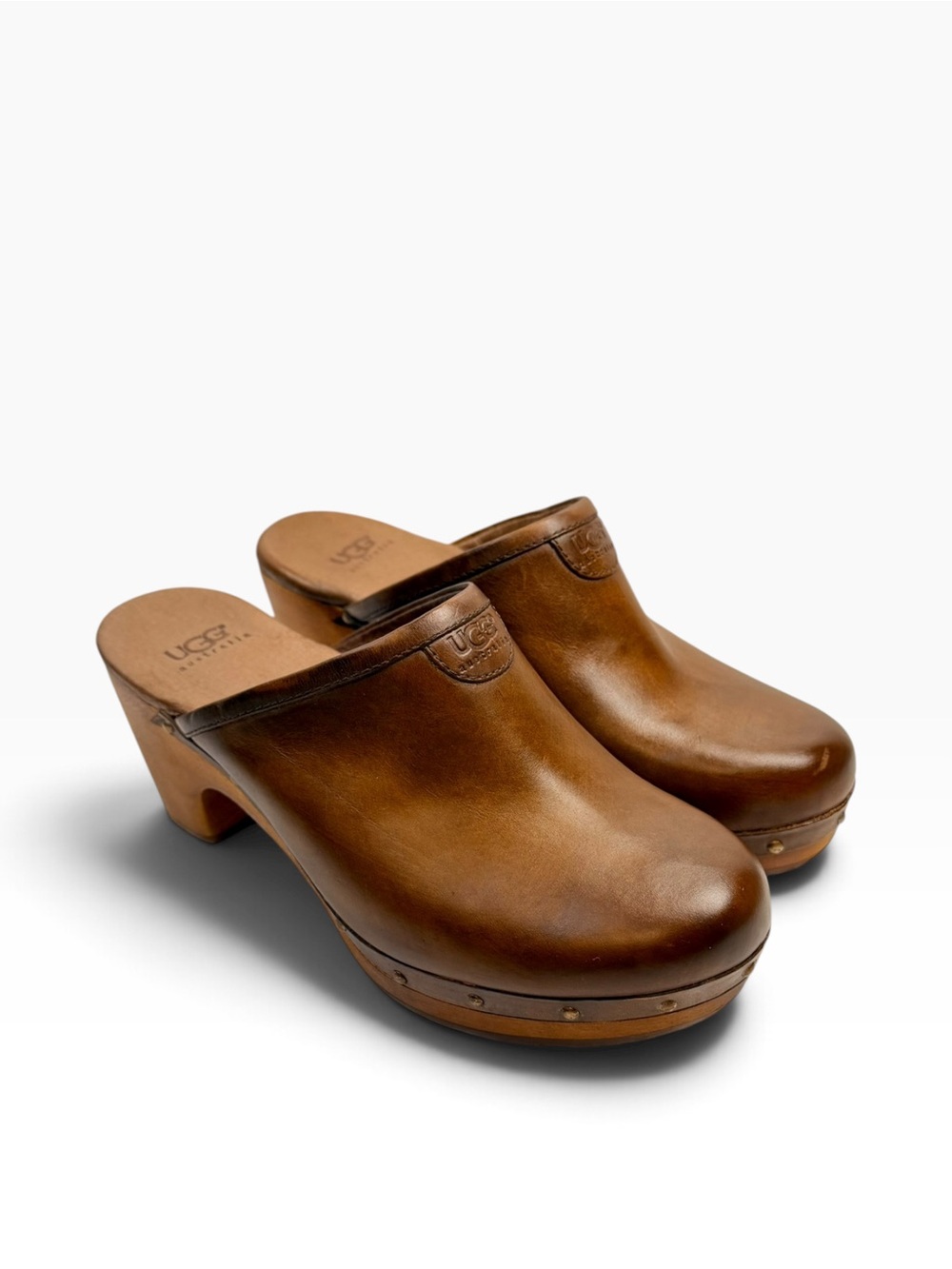 ๐ UGG Sin 1951 Leather Wooden Clogs โ Brown, Size 7 - Picture 3 of 10